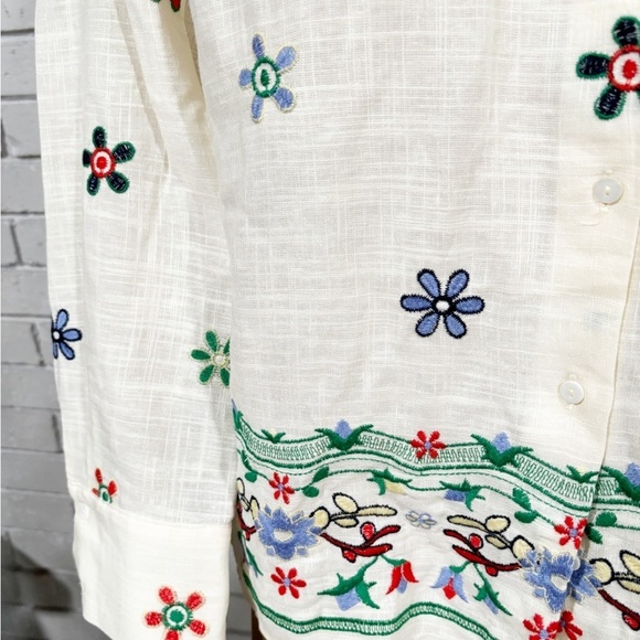 Zara Flower Patterns Casual Style Linen Blend Long Sleeves - Size Large - Picture 5 of 7